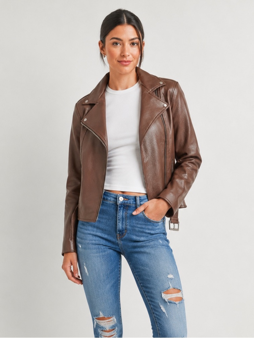 Old Navy Brown Faux Leather Moto Jacket